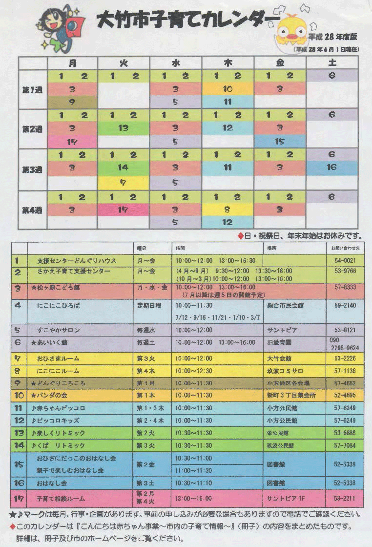 大竹市便利マップ ブログアーカイブ 大竹市子育てカレンダー 平成２８年度版
